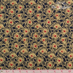 Timeless Treasures - Revive, golden and red flowers on navy