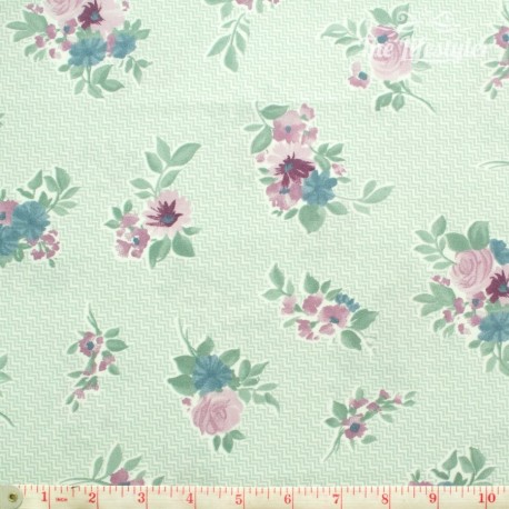 Westfalenstoffe - Cardiff, bouquets on light green/white zigzag