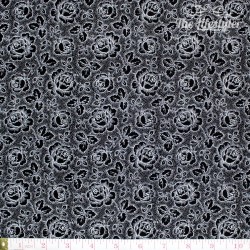 Westfalenstoffe - Black & White, white roses on black