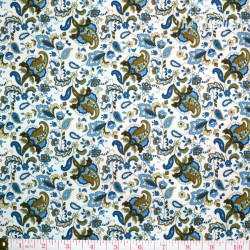 Timeless Treasures Majesty, blue/olive Paisley and Vines on cream