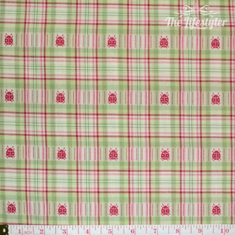 Westfalenstoffe - Wales woven medium checks pink/green with Ladybirds