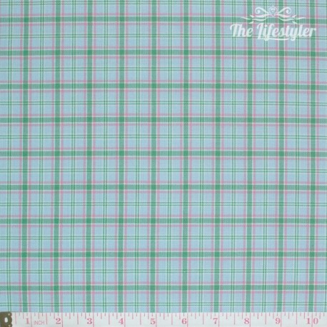 Westfalenstoffe - Marbella woven check green/pink on light blue