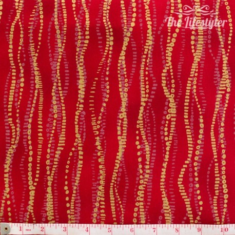 Robert Kaufman - Sparkle, golden chains on red