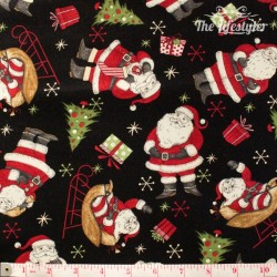 Wilmington Prints - Jolly Christmas, tossed Santas on black