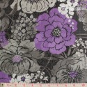 Wilmington Prints - Purple Haze, big grey and purple flowers on charcoal