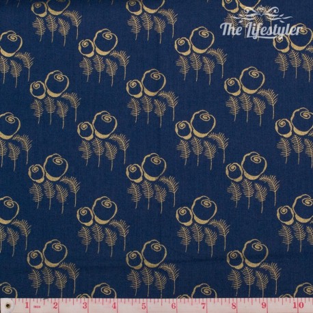 Timeless Treasures - Revive, gold flowers on navy