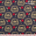 Timeless Treasures - Revive, Hollywood - golden and red flowers on navy